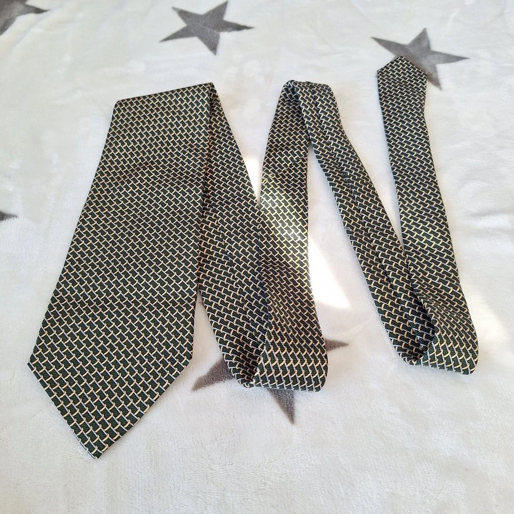 Brooks Brothers 346‎ Green Gold Geometric Tie Preppy Dapper Silk Wedding USA New